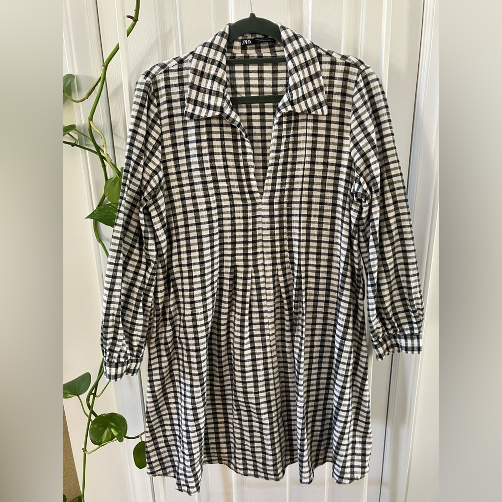 ZARA Women’s Woven Long Sleeve Plaid Dress size Small S